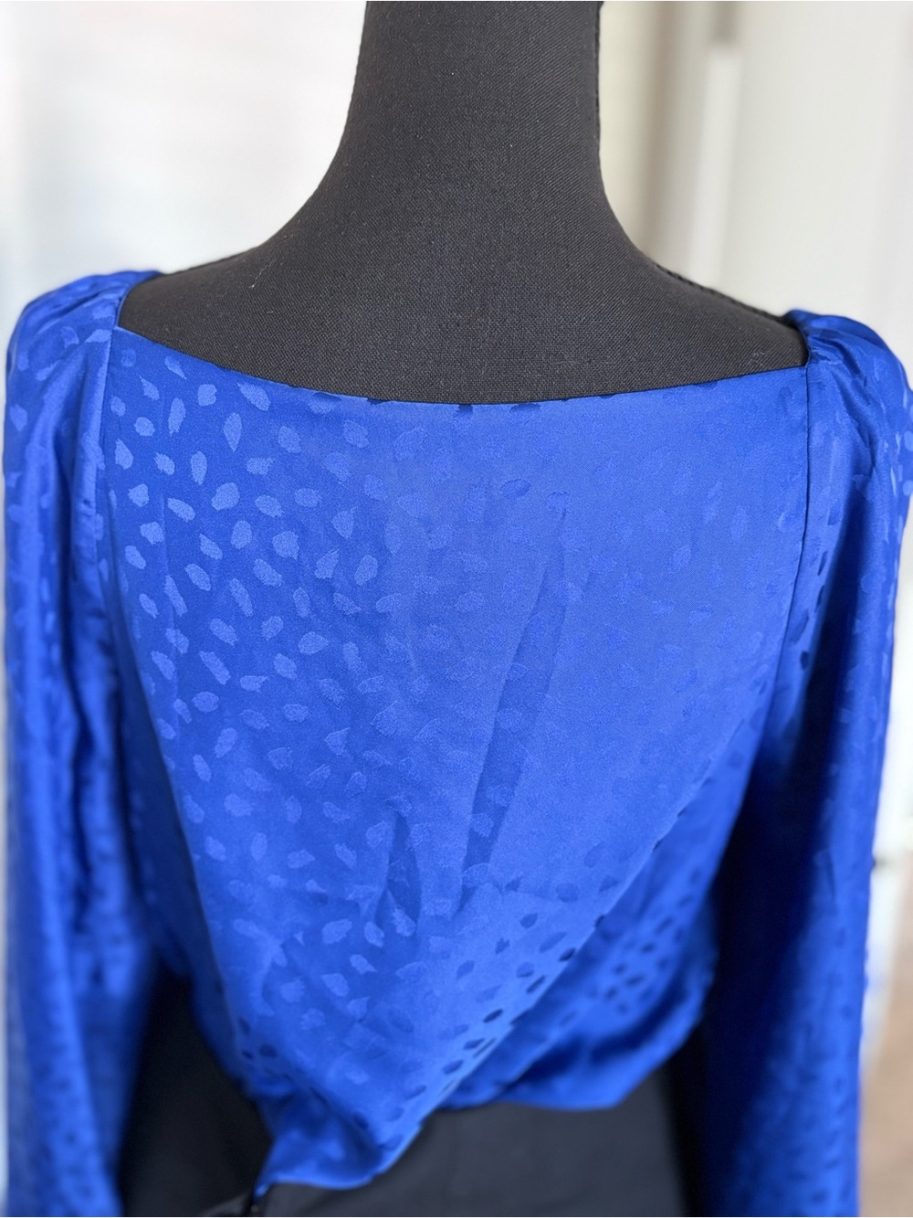 Ann Taylor Cobalt Blue Satin Square-Neck Long-Sleeve Satin Blouse - Office Siren - Picture 10 of 15